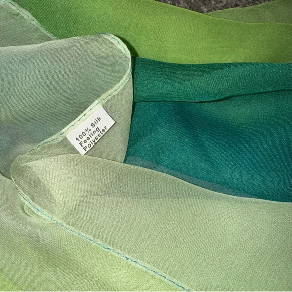 Ombre Light Green Teal Gradient Silk-Like Long Scarf Shawl Sheer Cover Up Swim - Picture 4 of 5